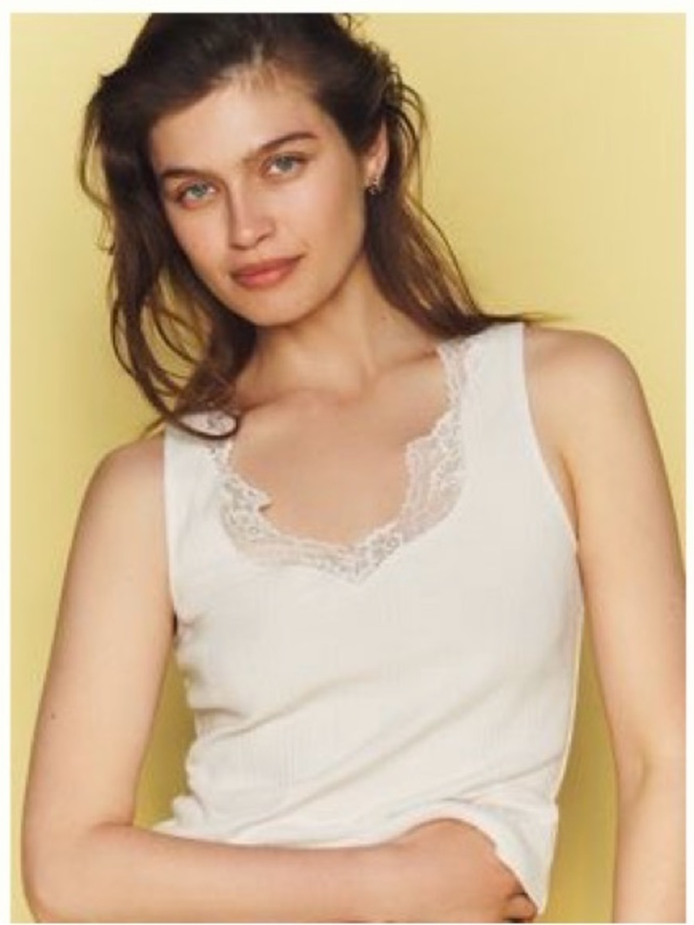 NWOT Maeve White Lace-Trim Ribbed Tank